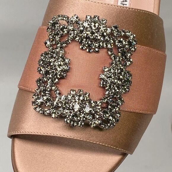 Manolo Blahnik Beige Satin Jewel Buckled Flat Sandals size 37 - Picture 9 of 15